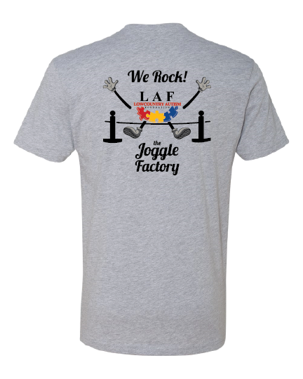 Gray Lowcountry Autism Foundation and The Joggle Factory collaboration tee shirt.