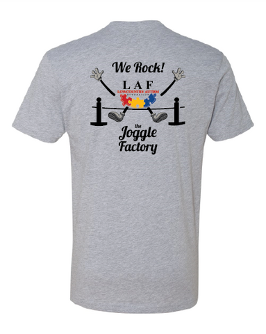 Gray Lowcountry Autism Foundation and The Joggle Factory collaboration tee shirt.